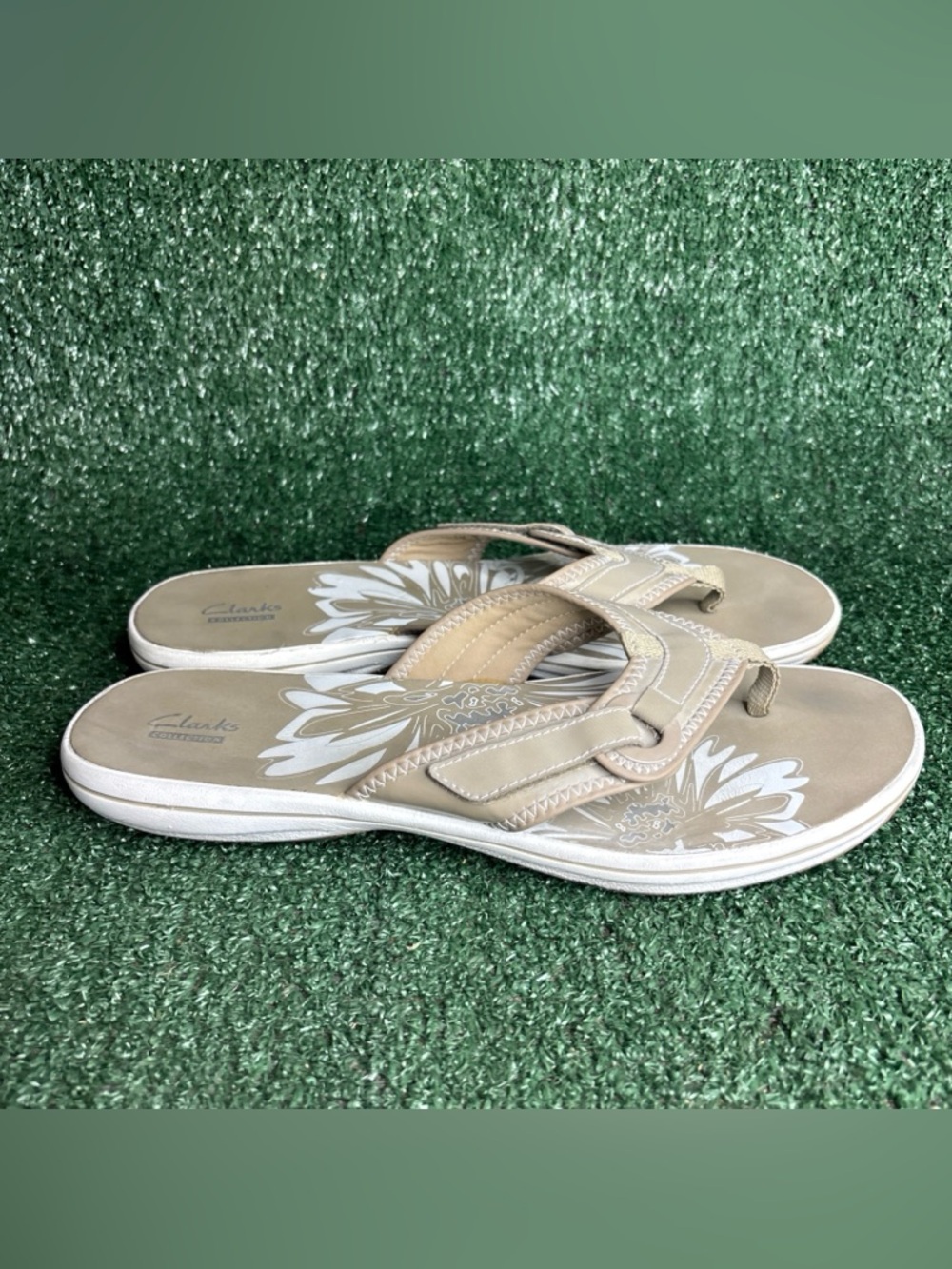 Clarks Cloud Steppers Breeze Sea Women Size 12 Tan Thong Flip Flop Sandals Shoe